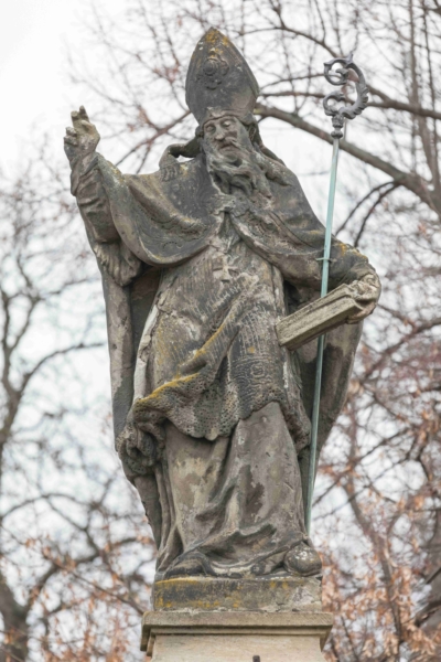 Statue of St. Adalbert detail – before restoration, Prague-Kbely