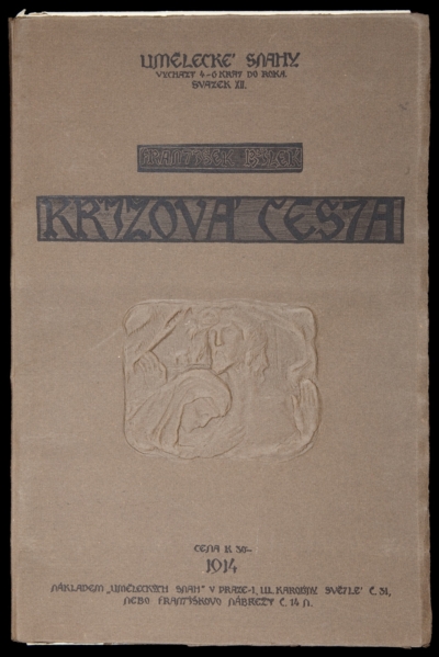 František Bílek, Křížová cesta – album 28 listů a titulní dvoustrana v obálce se slepotiskem, 1914, tisk na papíře, 50×33 cm