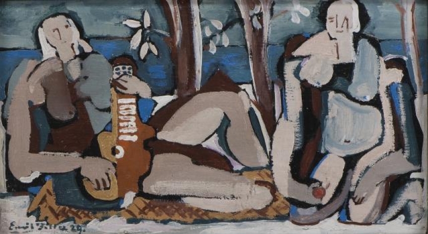 Emil Filla, Dvě ženy, 1929, olej, dřevo, 23×40,8 cm