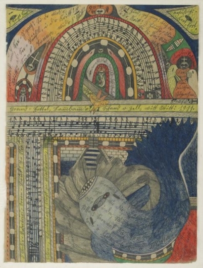 Adolf Wölfli, Obchod s poživatinami, krmení ryb, 1911