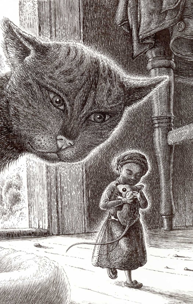 František Skála, Kočka a holička – Pidilidi, 2013, kresba perem, 27×18 cm