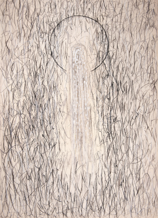 Karel Malich, Proudící energie ve slyšitelném prostoru, 1984, pastel na papíře, 100,2×73,5 cm