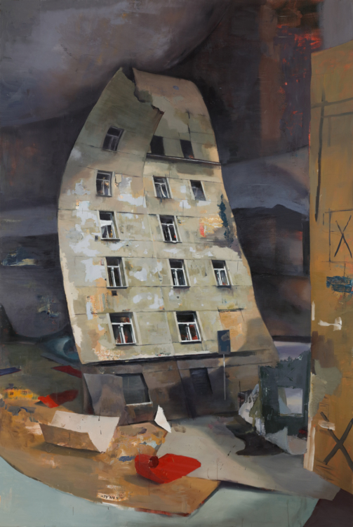 Daniel Pitín, Léto ve městě, 2019, plátno, akryl, olej, 290×135 cm