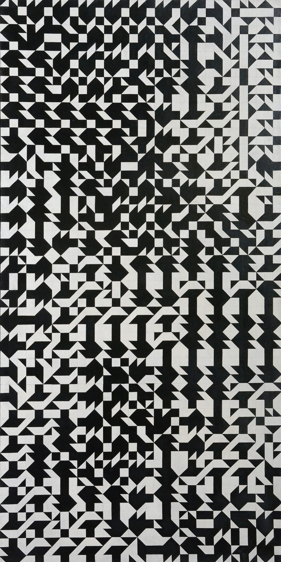 Zdeněk Sýkora, Černobílá struktura, 1966–1967, olej na plátně, 220×110 cm, Galerie hlavního města Prahy, akvizice 1968. Restaurování: Doc. Tomáš Lahoda, ak. mal., 2016