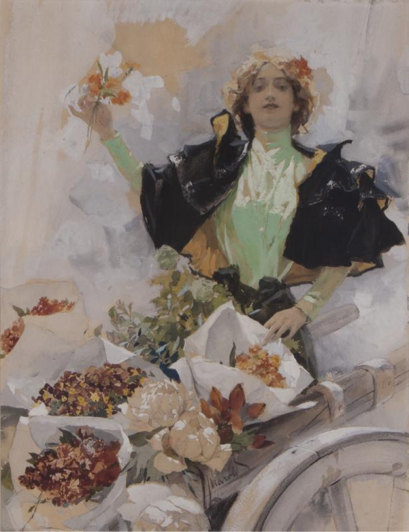Luděk Marold, Francouzská květinářka, 1893, akvarel na kartonu