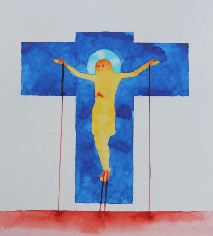 Danylo Movchan, Vidím tvou krev, Pane, 1. 3. 2022, akvarel na papíře, 35×30 cm