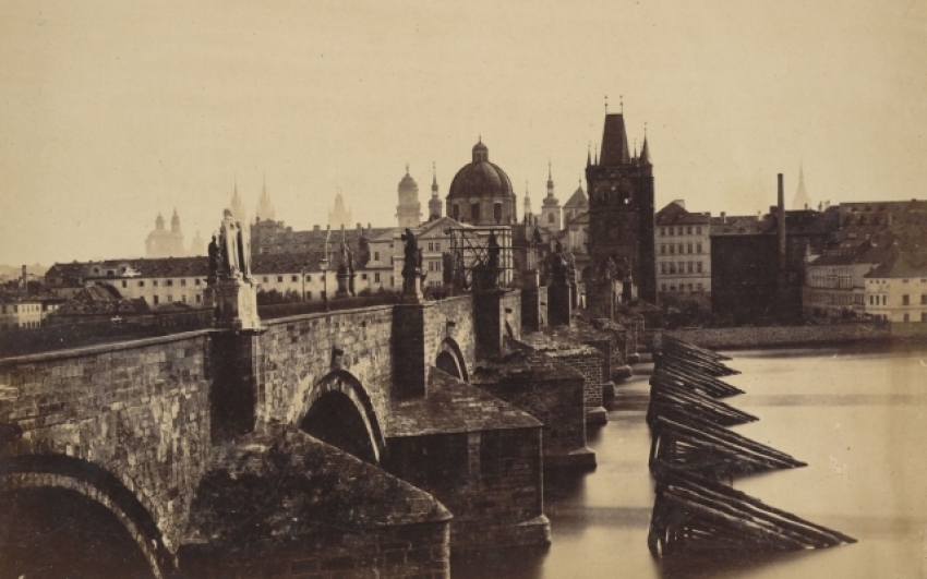 Andreas Groll, view of Charles Bridge from the Malá Strana, 1855 or 1856, albumin photography, Institute of Art History of the ASCR