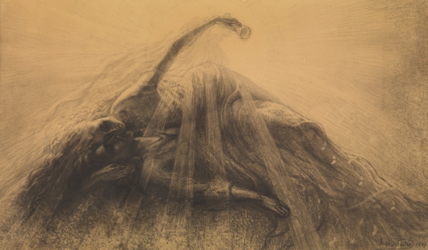 Jean Delville, Tristan and Isolde, 1887, pencil, pastel and black charcoal on paper, Musées royaux des Beaux-Arts de Belgique, Brussels