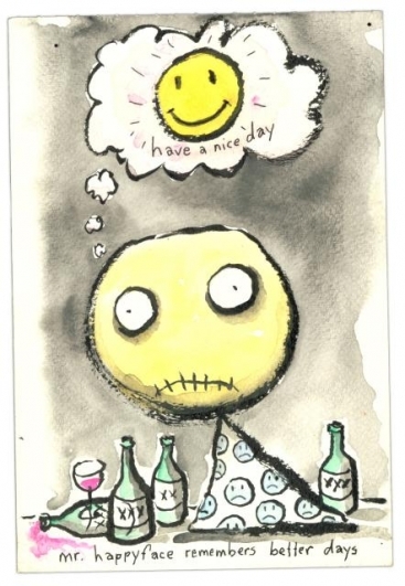 Mr. Happyface, 2008, watercolor on paper, 20.3×13.3 cm, private collection. © 2014 Tim Burton