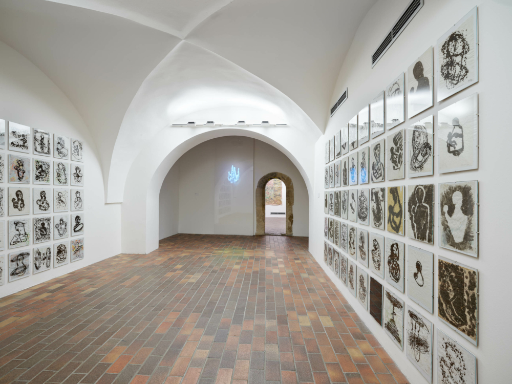 view of the exhibition Margita Titlová: Vertical Purple. Stone Bell House, 2023. Photo by KIVA