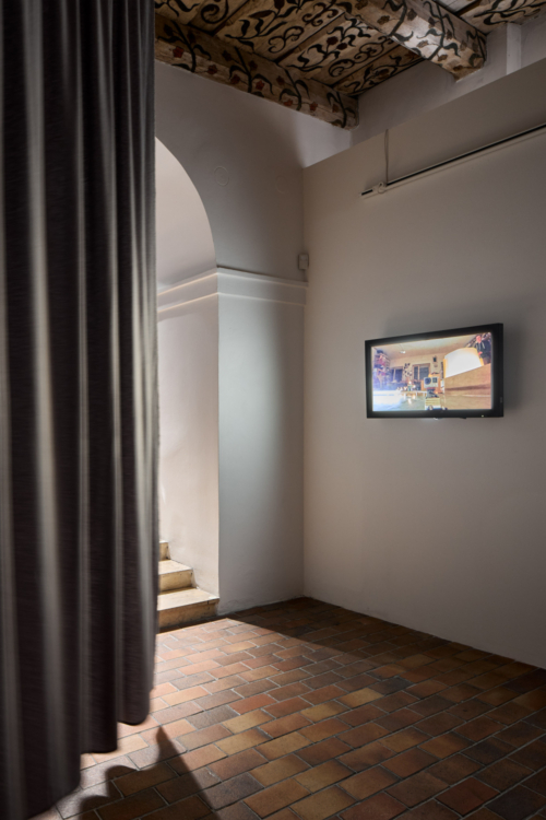view to the Thinking Through Film exhibition, Stone Bell House, 2023. Photo by Jan Kolský
