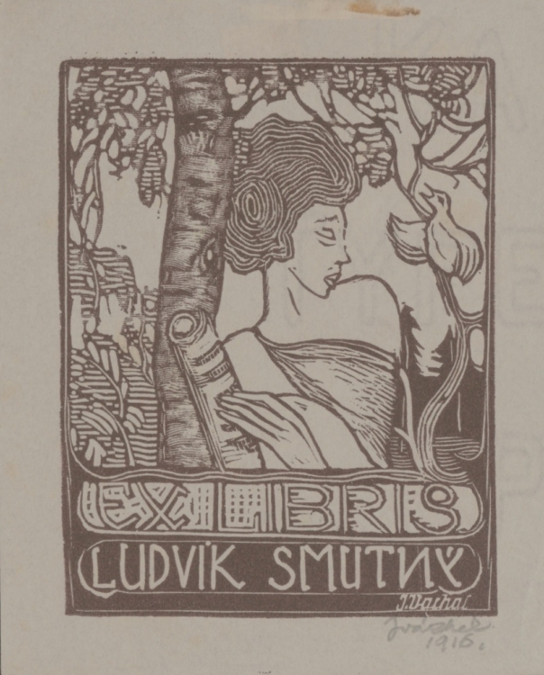 Ex libris Ludvík Smutný, 1916, dřevoryt, 110×89 mm