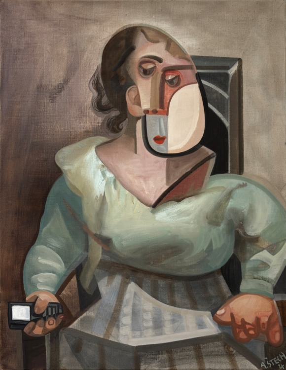 Adam Štech, Woman with a Phone, 2024, oil on Canvas