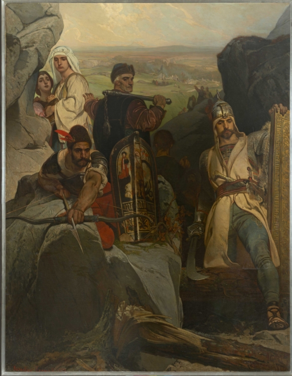 Jaroslav Čermák, Husité bránící průsmyk (Táborité úvoz bránící), 1857, Národní galerie v Praze