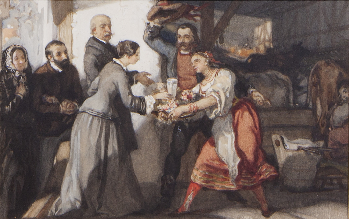 Jaroslav Čermák, Paní Gallaitová v Čechách triptych Serenáda, Návštěva, Promenáda, 1852, Galerie hlavního města Prahy