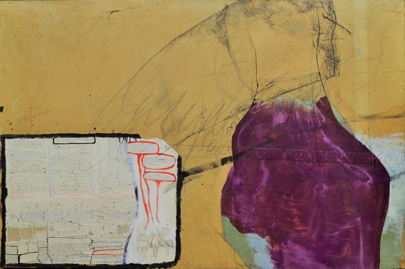 Bedřich Dlouhý, Composition, 1984, mixed media, paper, canvas, 126 × 196 cm, private collection, photo by Hana Hamplová