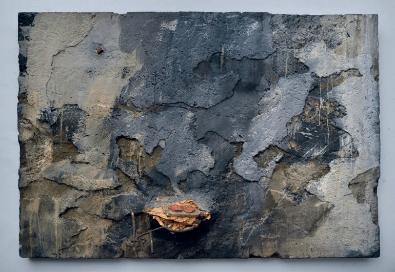 Bedřich Dlouhý, Testing Bread, 1991, mixed media, panel, 130 × 170 cm, private collection, photo by foto Hana Hamplová